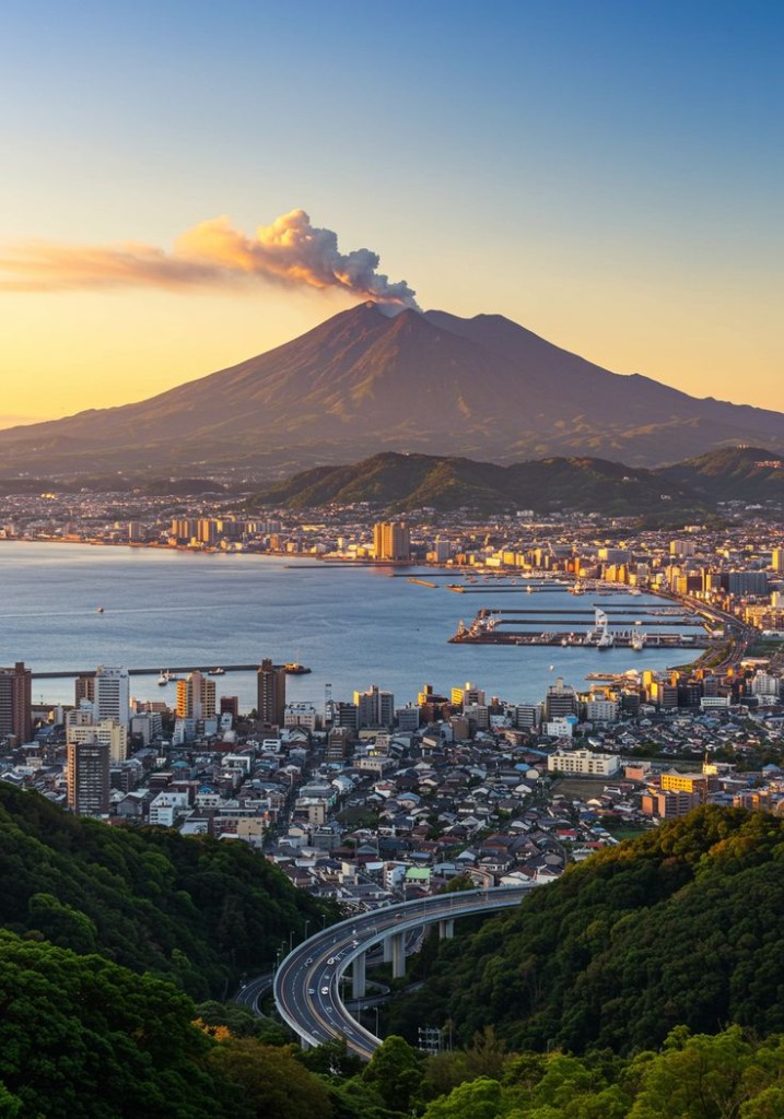 Kagoshima, Japan with Sakurajima Volcano